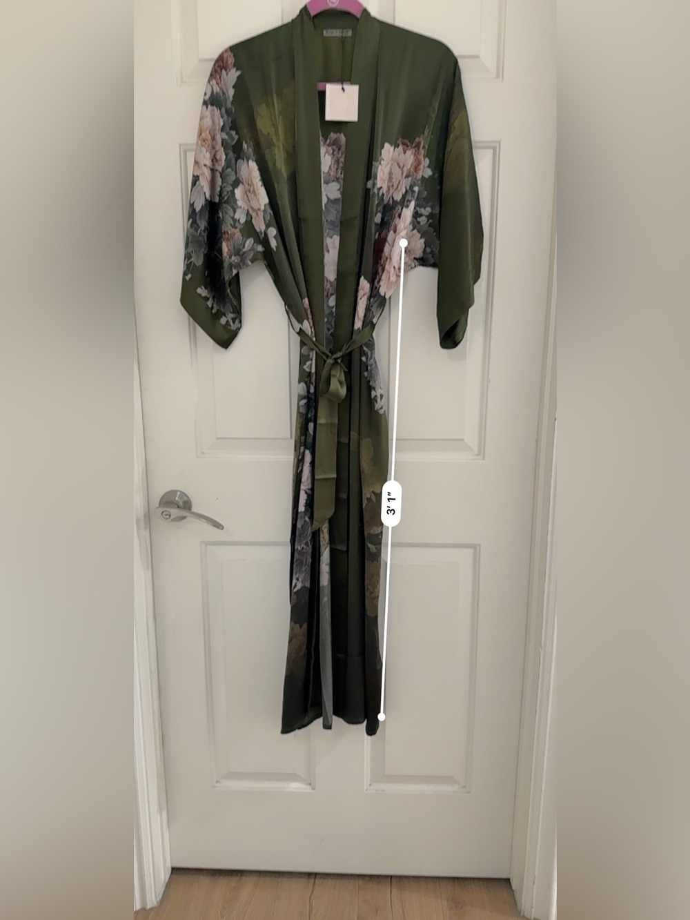 SILK KEINA LONG KIMONO ROBE Green Peonies NWT - Picture 4 of 12